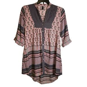 La Moda Pink and Gray Boho Peasant Paisley Mini‎ Dress